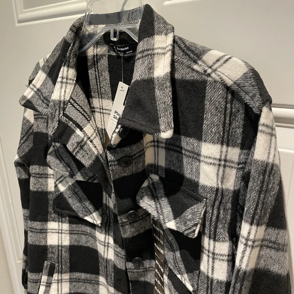 Member's Mark Black White Buffalo Plaid Fleece Shacket Size Youth XL (14/16)